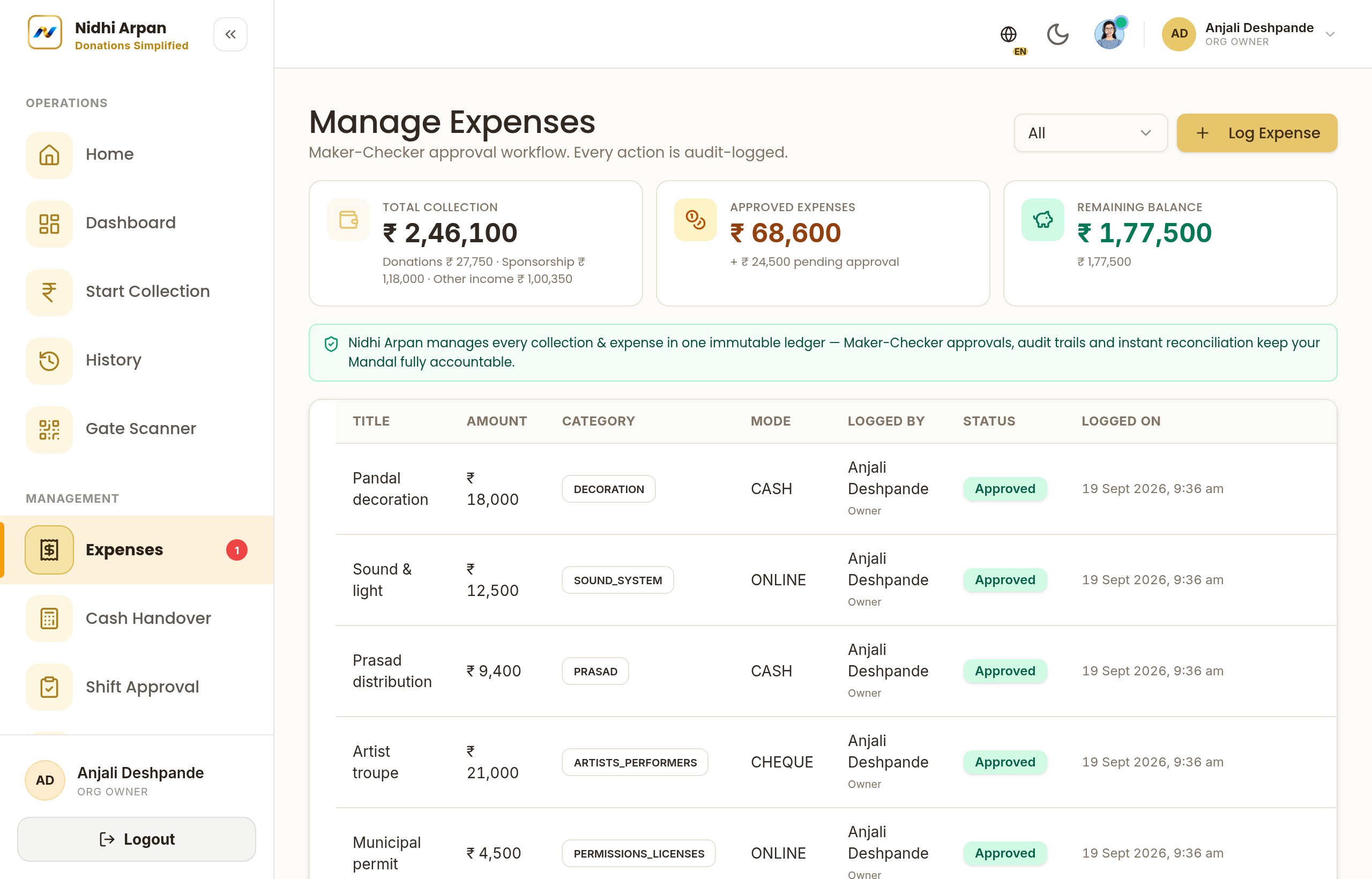 Log expenses with approvals
