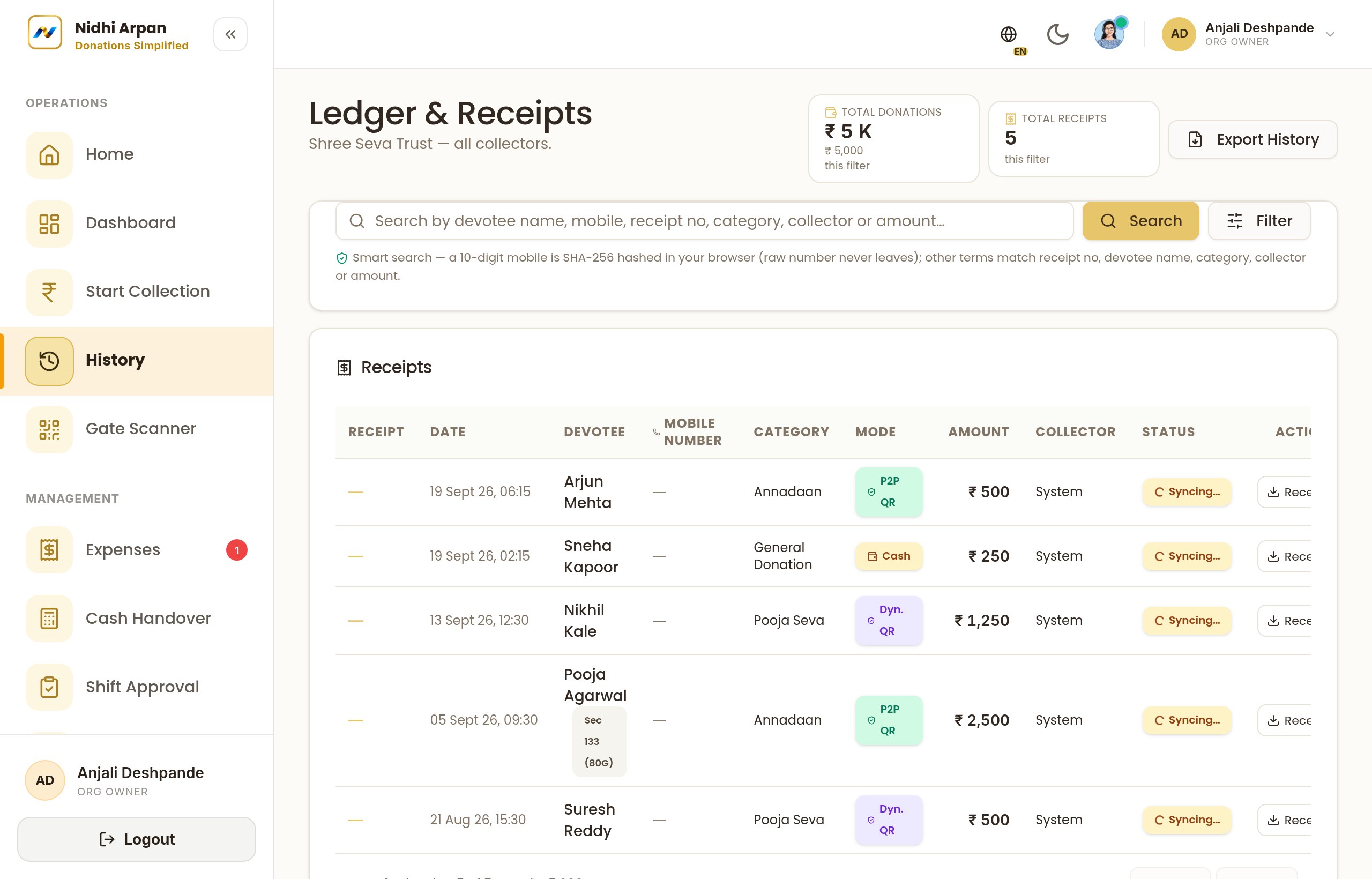 Every receipt searchable & exportable